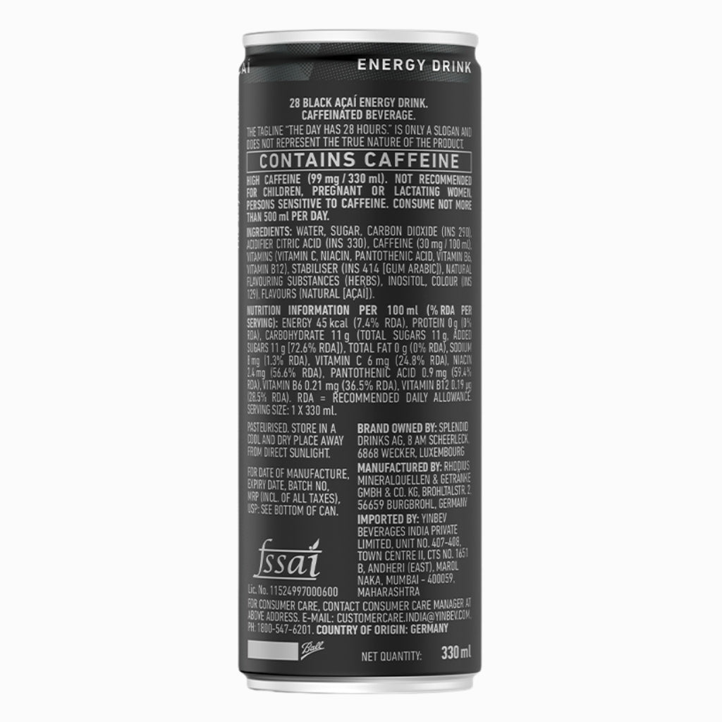 28 BLACK Energy Drink Açaí 330 ml (24 Cans)